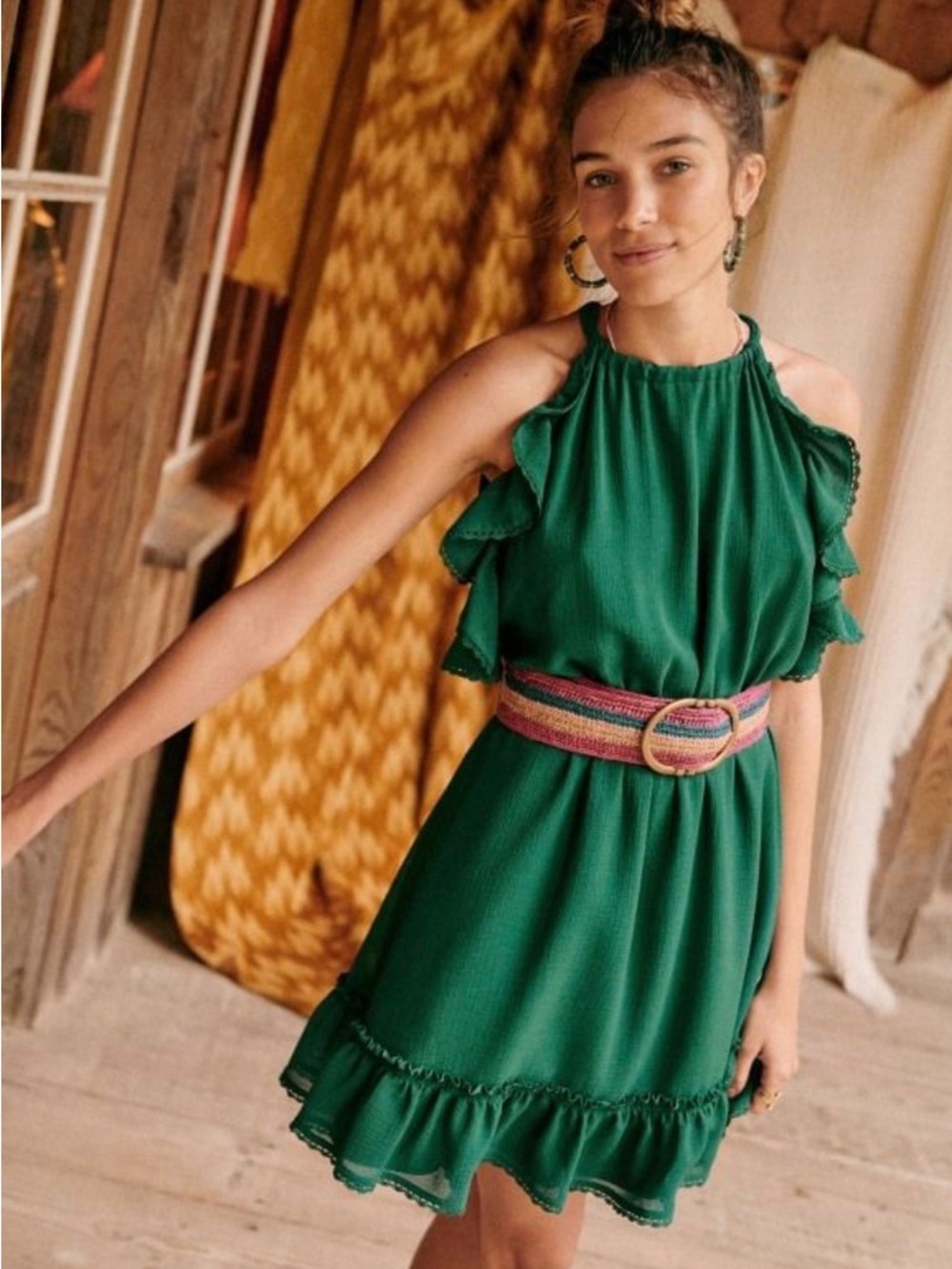 Sezane Nasta Dress Emerald Green